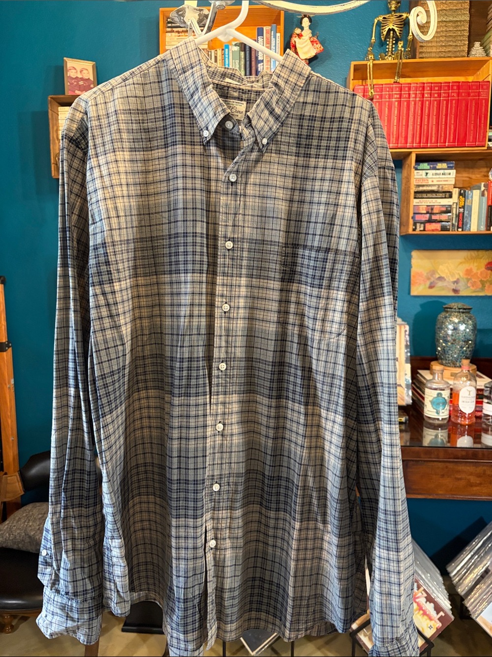 J. Crew XXL Gray and Beige Plaid Button-Down Shirt